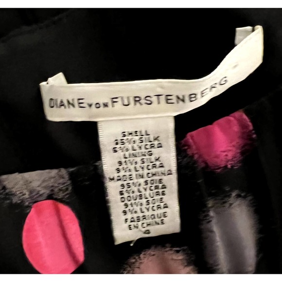 DIANE VON FURSTENBERG Black with Pink Polka Dot Sleeveless Silk Mini Dress - Picture 6 of 6